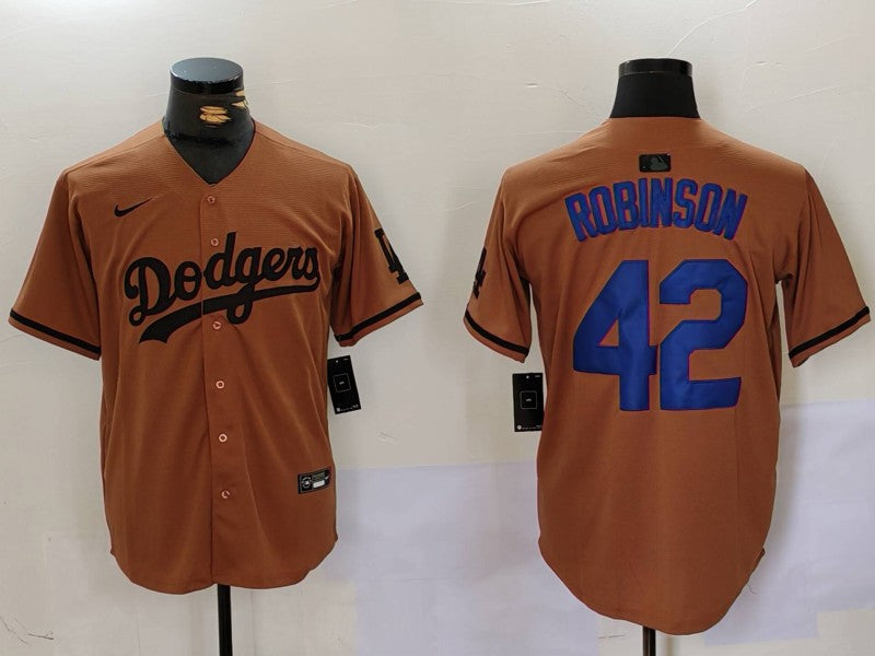 Men's Los Angeles Dodgers Jackie Robinson #42 Brown Game Player Jerseys