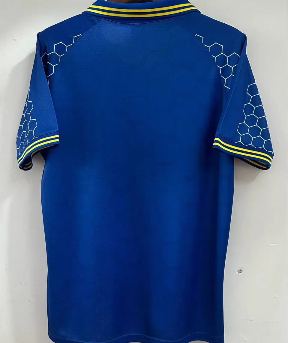 1998 Ukraine Away Blue Retro Fans Soccer Jersey Back