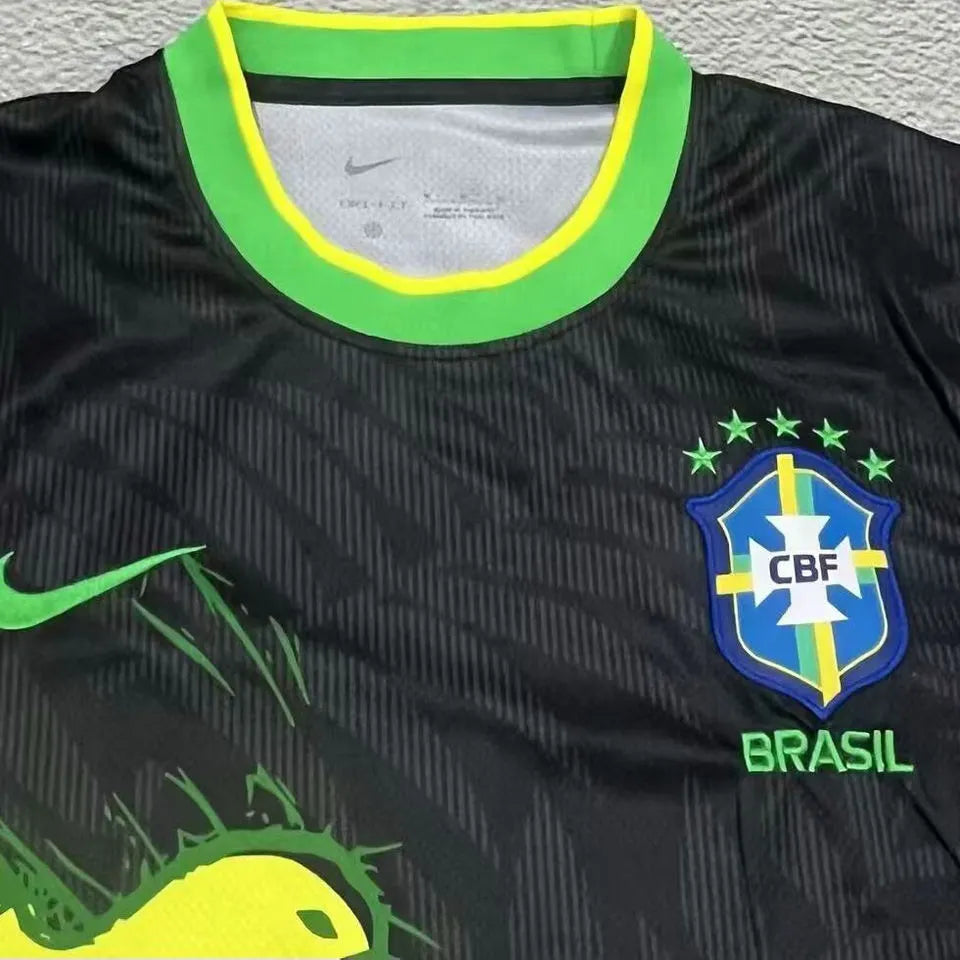 2022/23 Brazil Special Edition Black Fans Soccer Jersey Detail 1