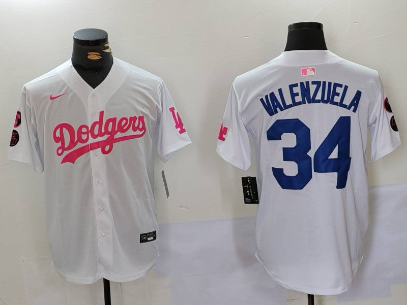 Men's Los Angeles Dodgers Fernando Valenzuela #34 White Limited Game Player Jerseys