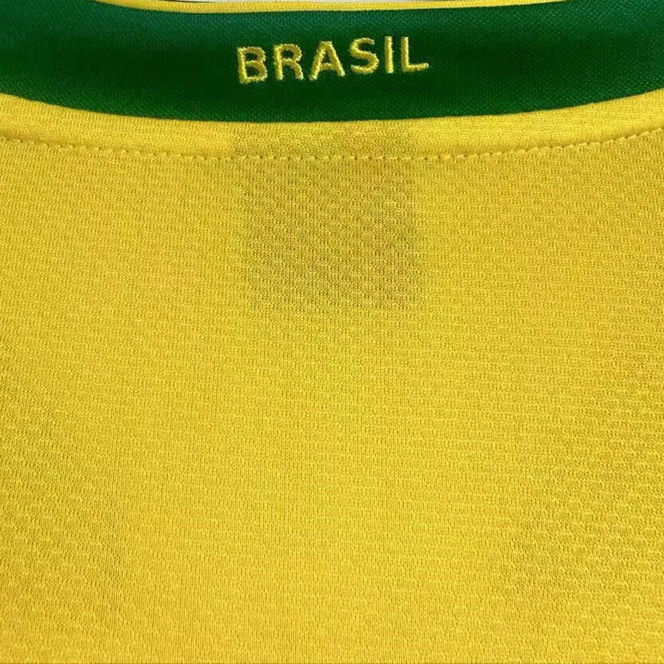 2006 Brazil Home Yellow Retro Long Sleeve Soccer Jersey Detail 2