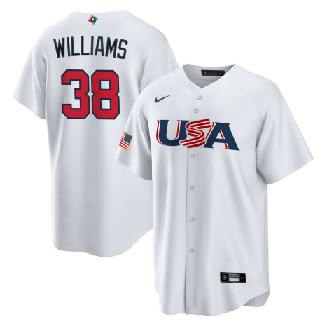 Men's 2023 World Baseball Classic #38 Devin Williams USA White Jerseys
