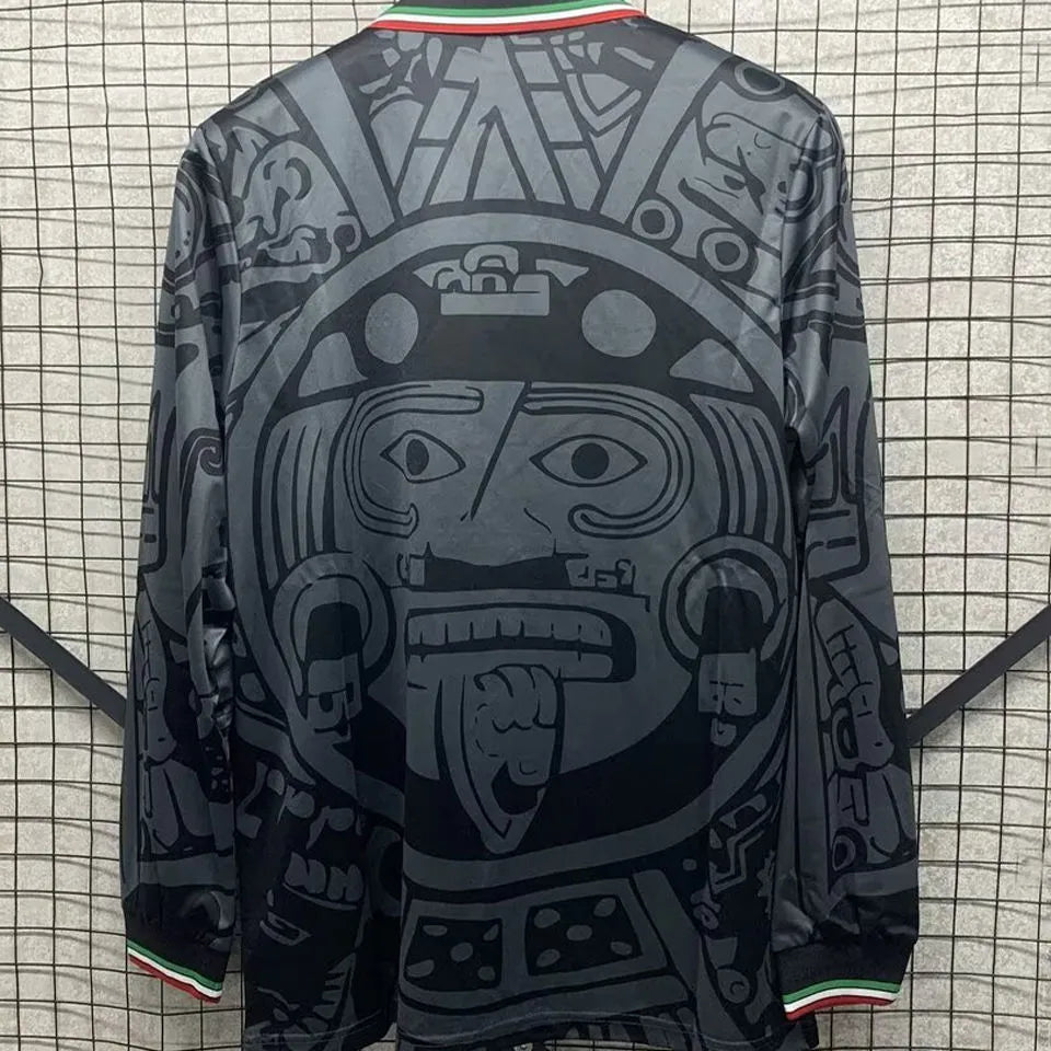 1998 Mexico Black Retro Long Sleeve Soccer Jersey Back