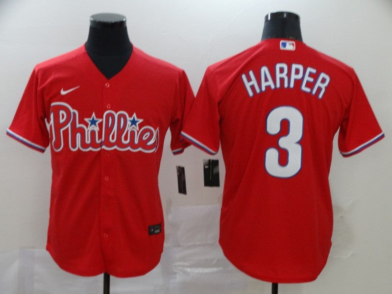 Men's Philadelphia Phillies #3 Bryce Harper Majestic Red Jerseys