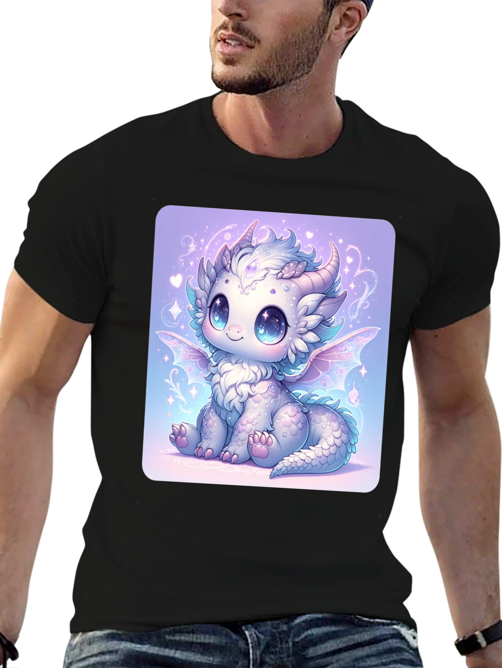 Cute Dragon Graphic Tee - Black Cotton T-Shirt