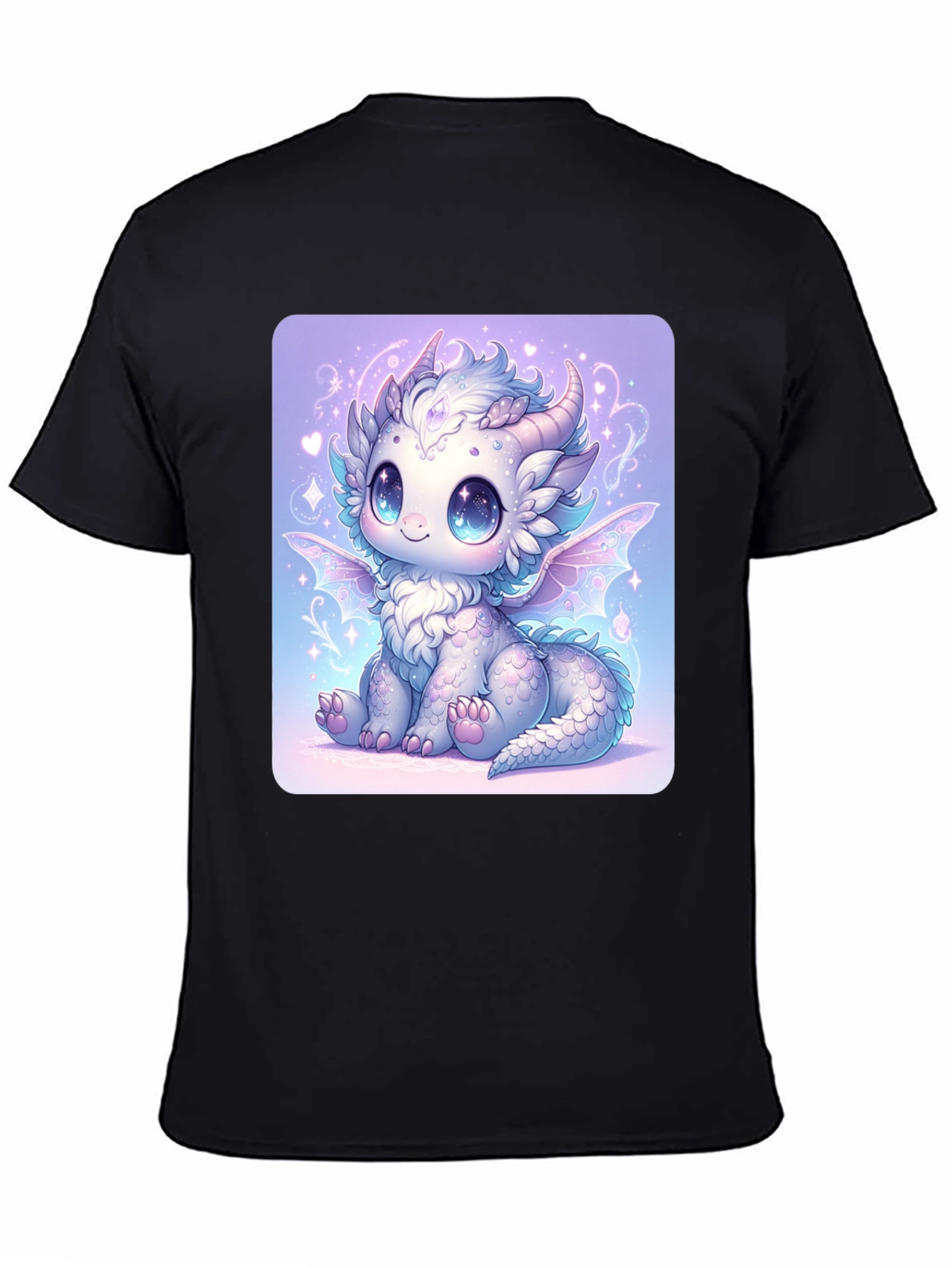 Cute Dragon Graphic Tee - Black Cotton T-Shirt