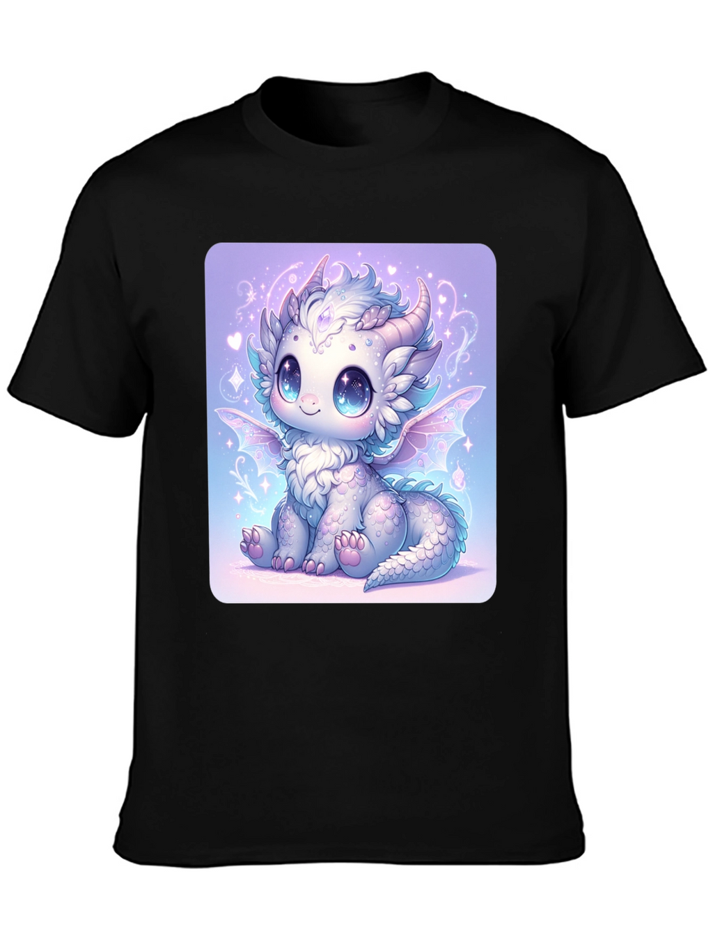 Cute Dragon Graphic Tee - Black Cotton T-Shirt