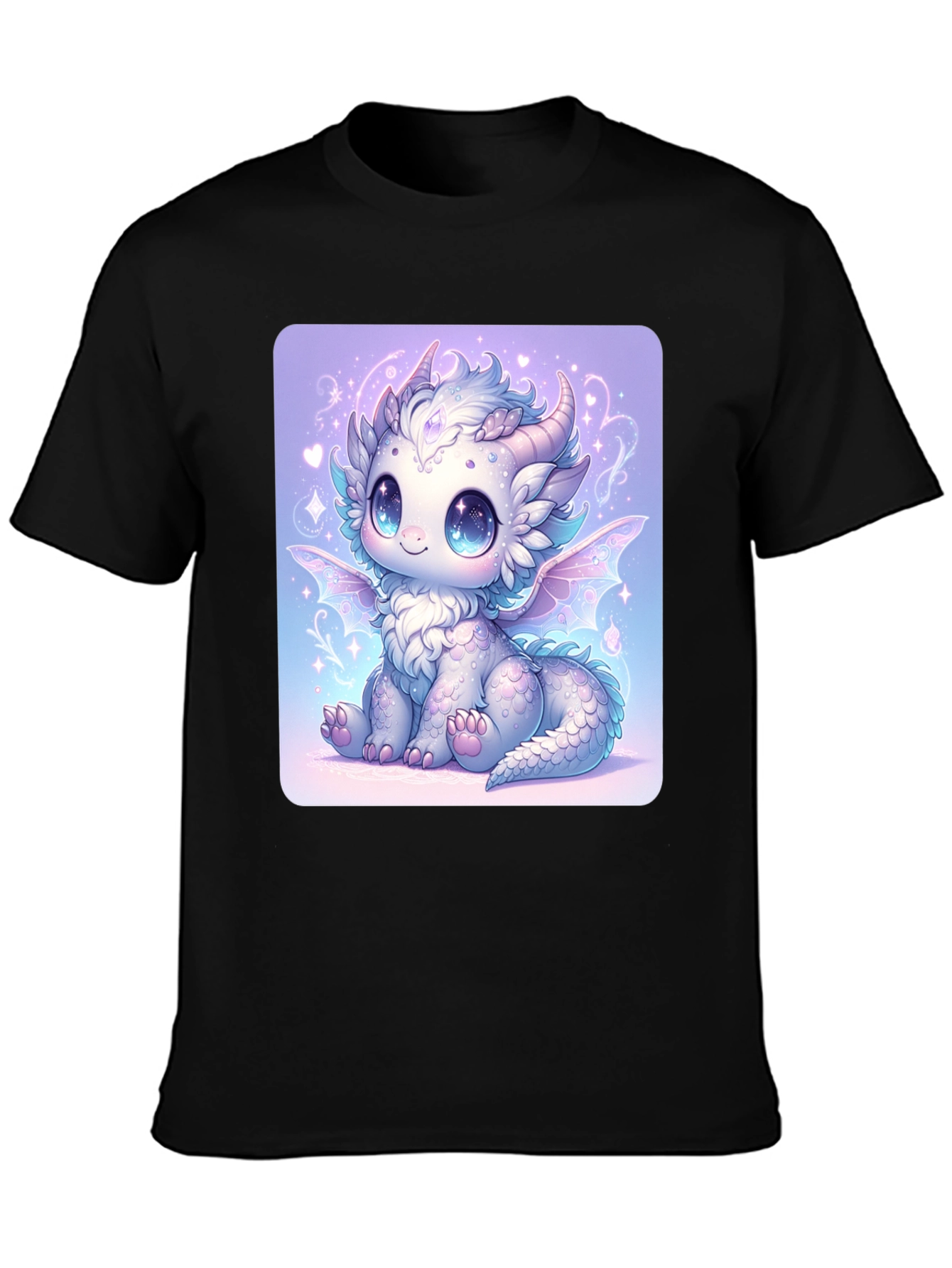 Cute Dragon Graphic Tee - Black Cotton T-Shirt