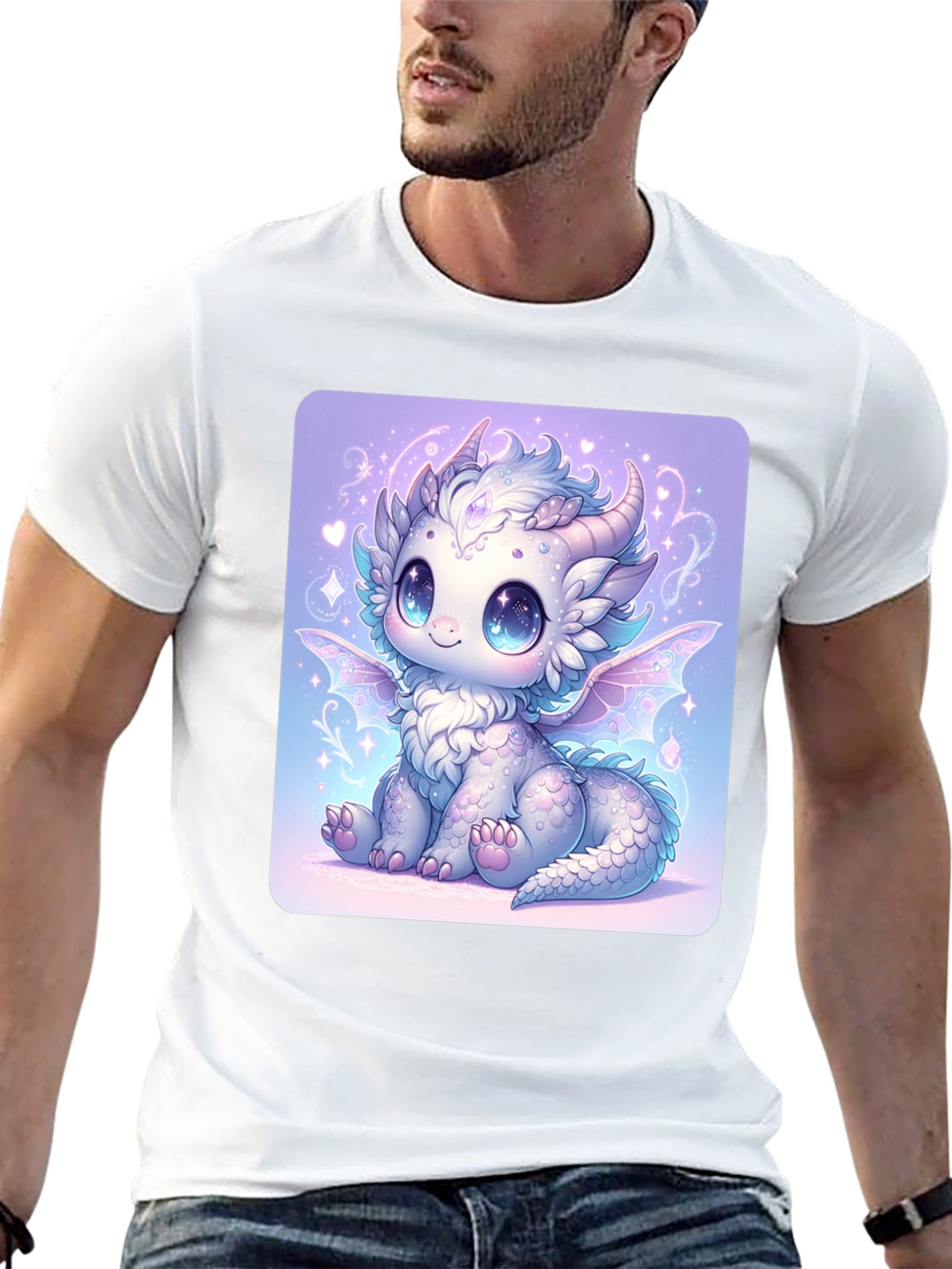 Cute Dragon Graphic Tee - Black Cotton T-Shirt