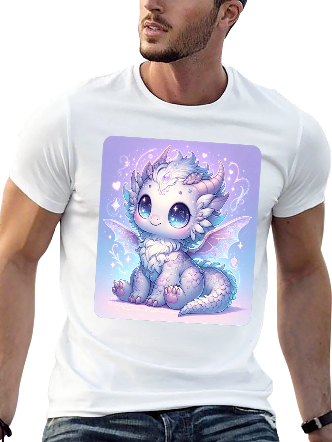 Cute Dragon Graphic Tee - Black Cotton T-Shirt