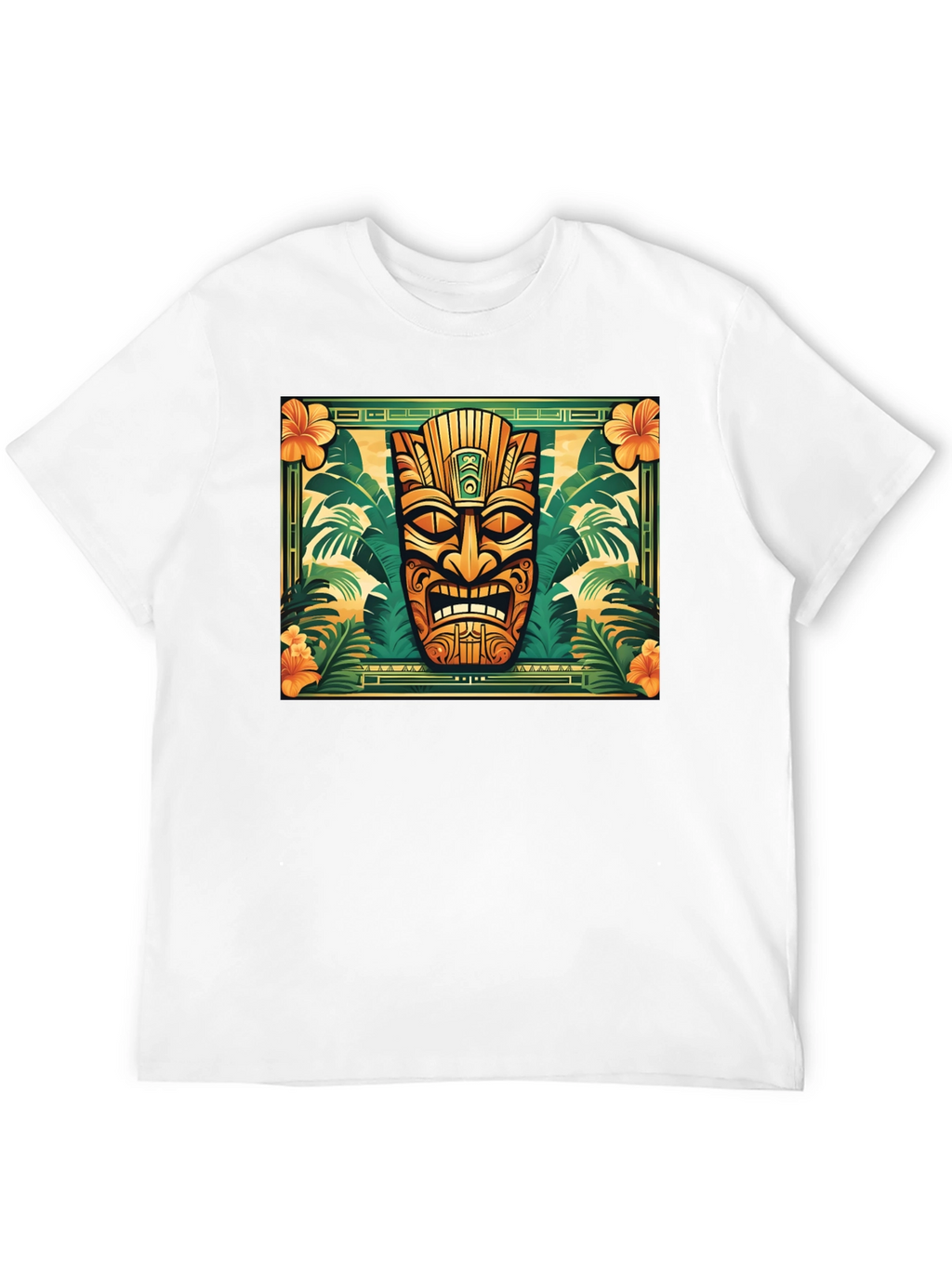 Tropical Tiki Mask Graphic Tee - Black