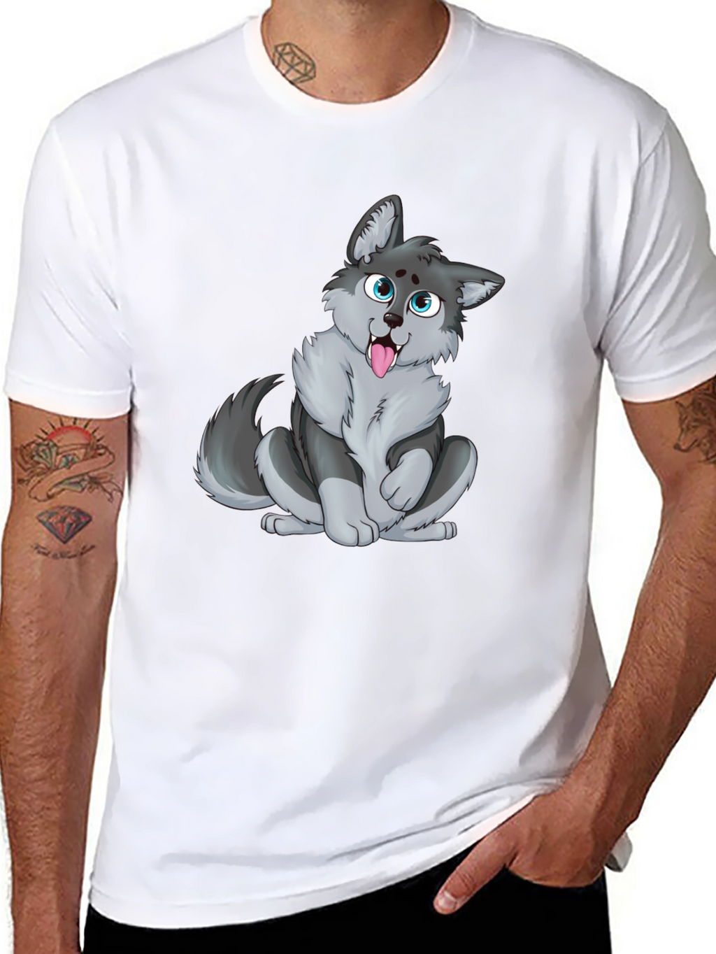 Cute Cartoon Wolf Graphic T-Shirt - Unisex