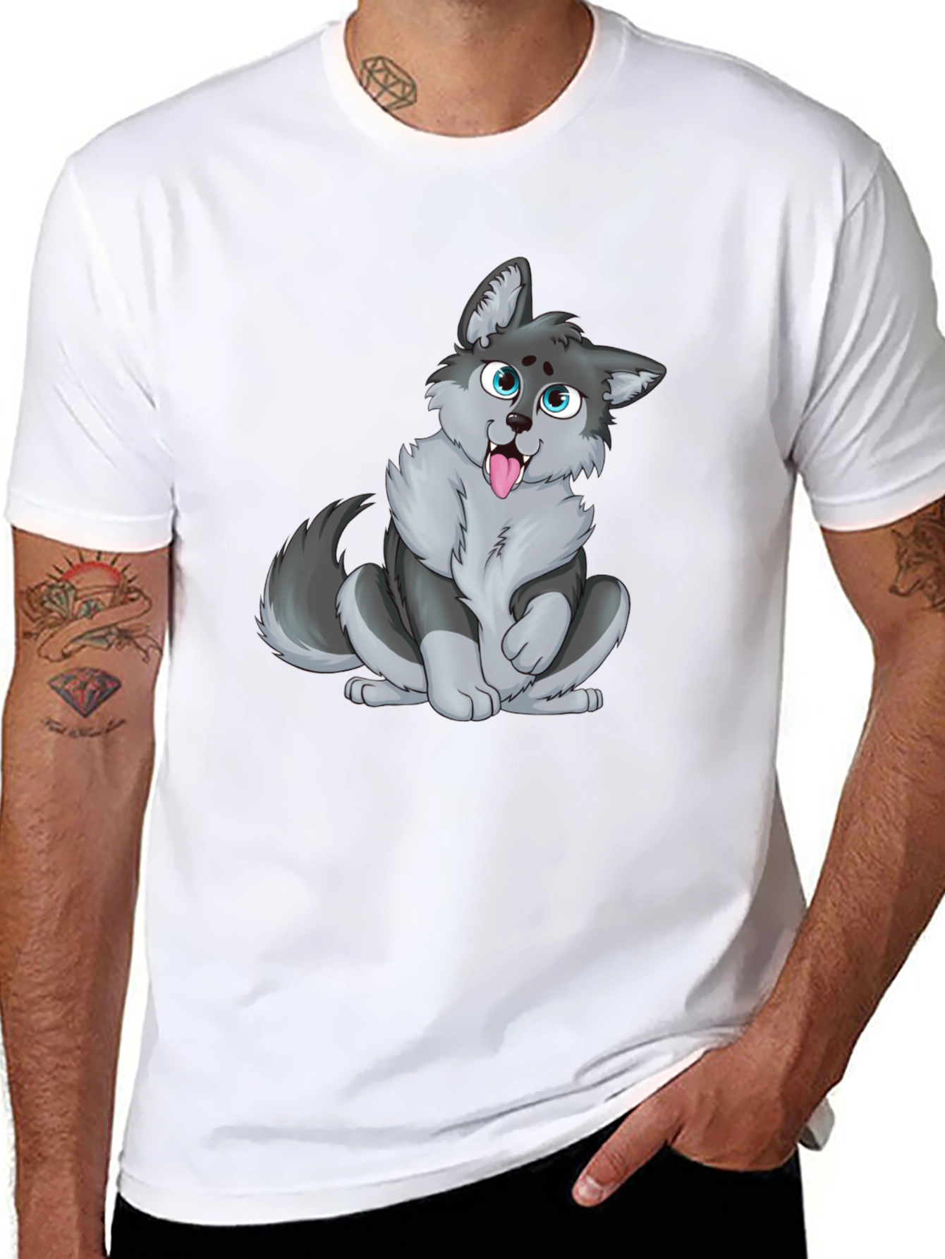 Cute Cartoon Wolf Graphic T-Shirt - Unisex