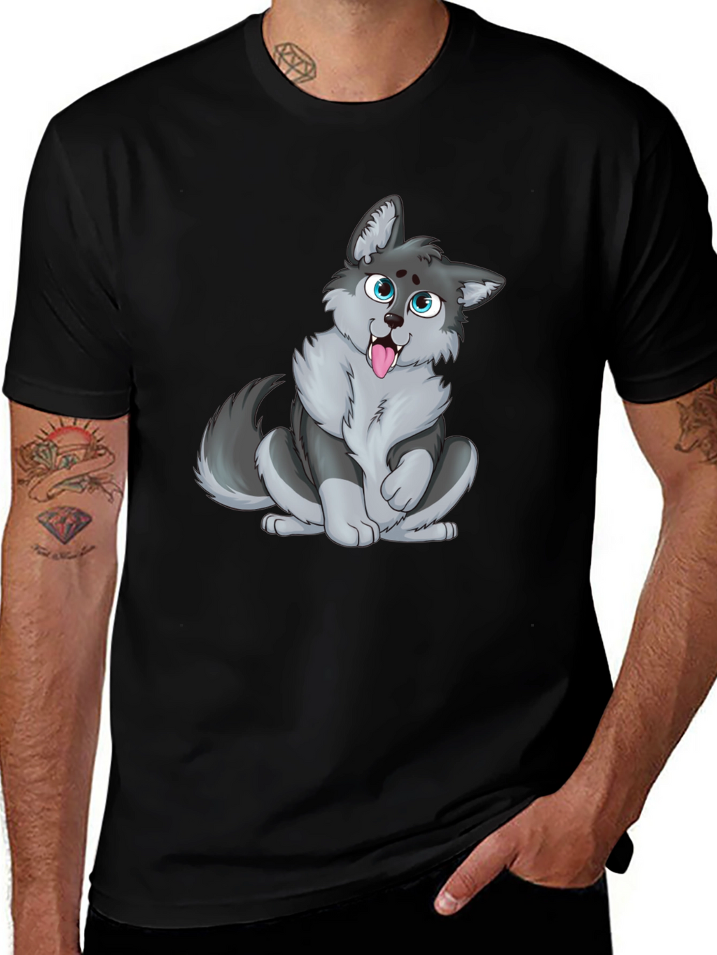 Cute Cartoon Wolf Graphic T-Shirt - Unisex