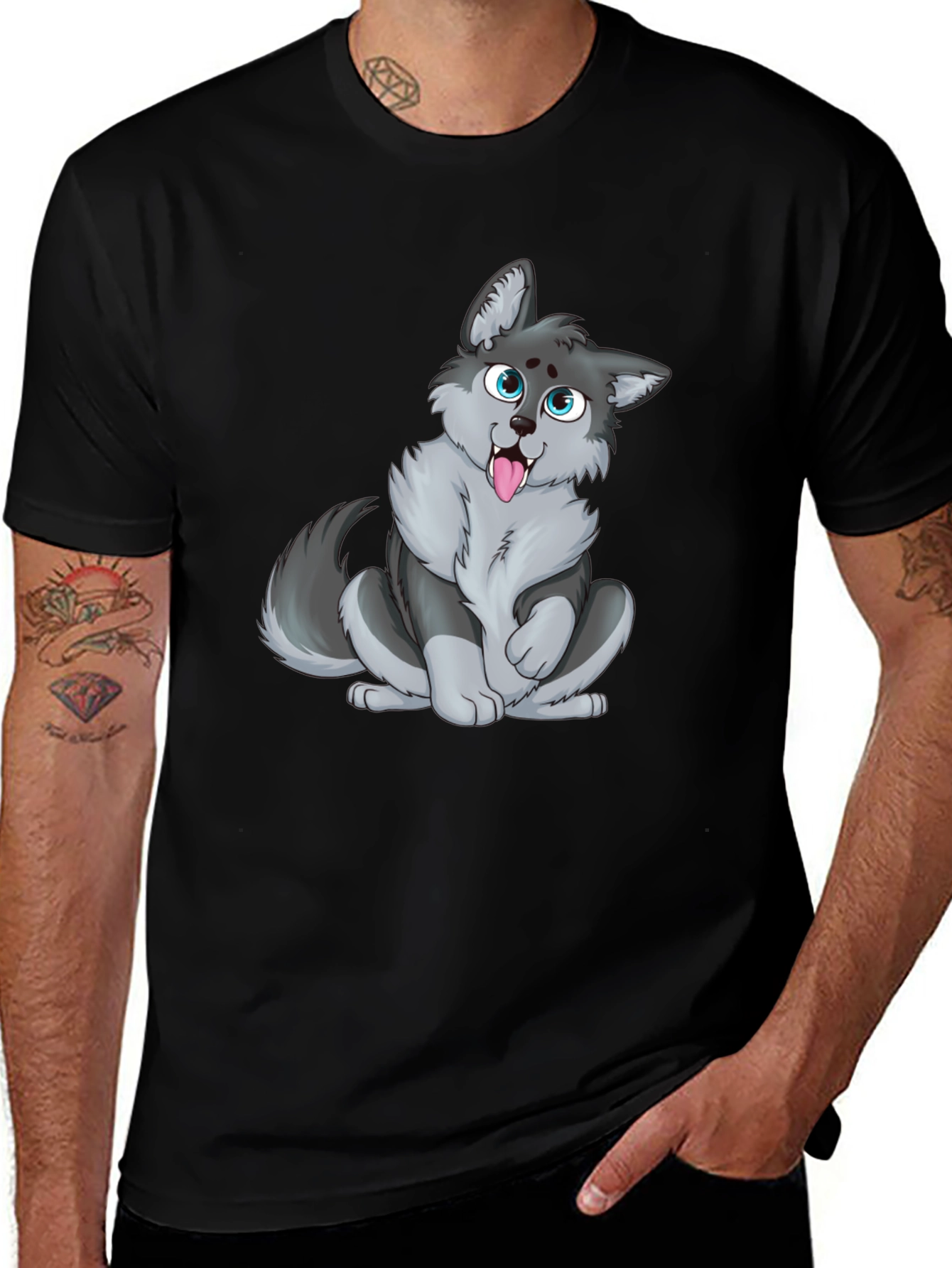 Cute Cartoon Wolf Graphic T-Shirt - Unisex