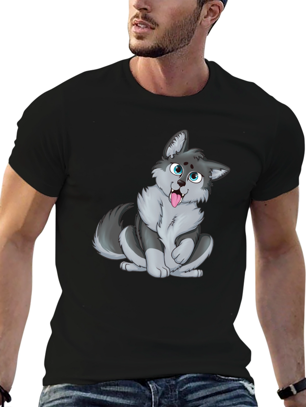 Cute Cartoon Wolf Graphic T-Shirt - Unisex