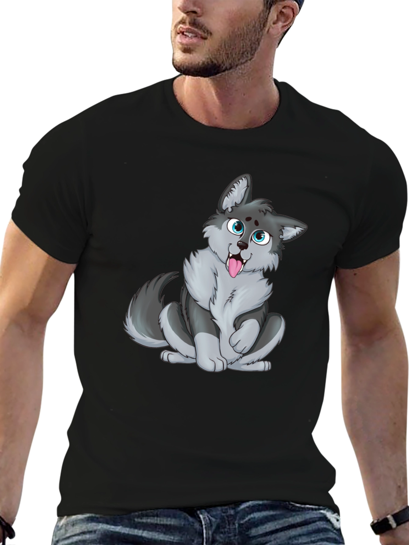 Cute Cartoon Wolf Graphic T-Shirt - Unisex