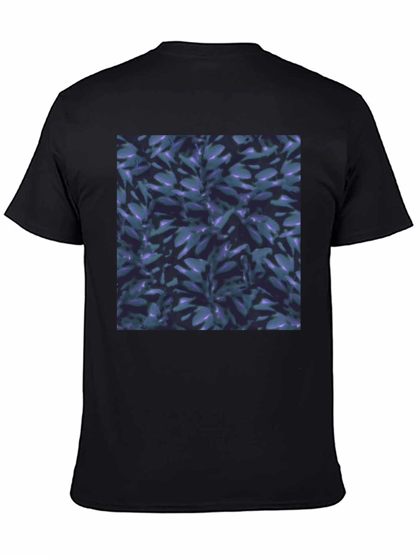Black T-Shirt with Leaf Pattern Graphic