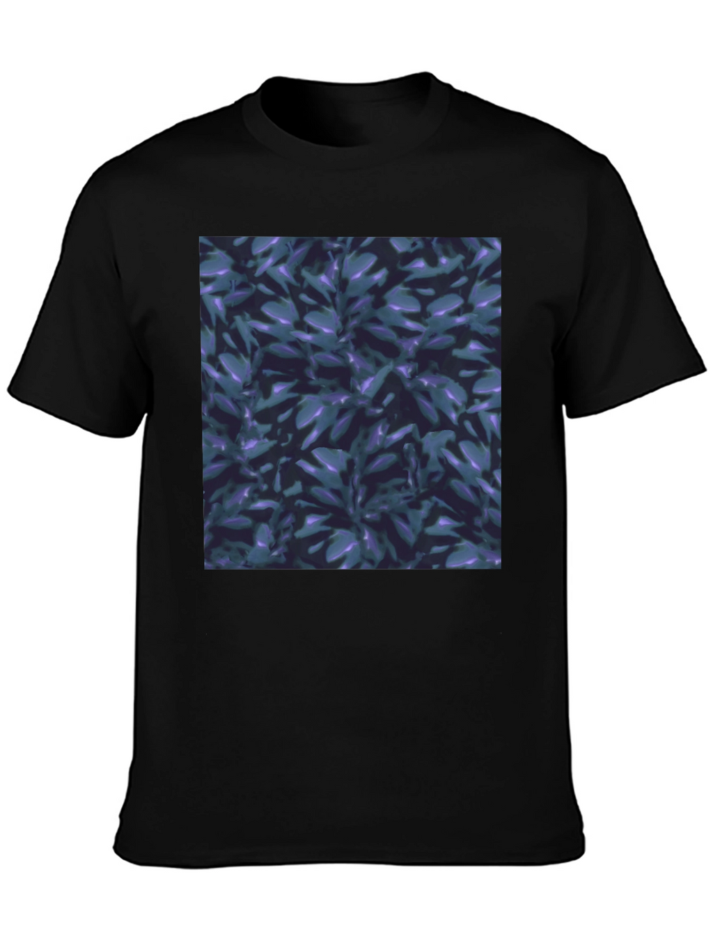 Black T-Shirt with Leaf Pattern Graphic