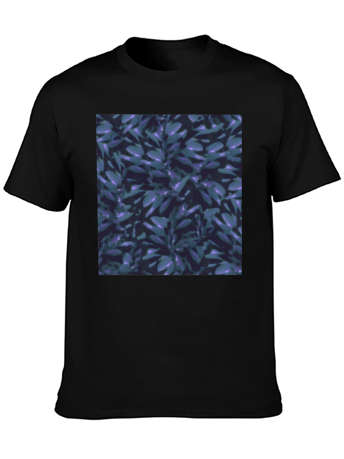 Black T-Shirt with Leaf Pattern Graphic
