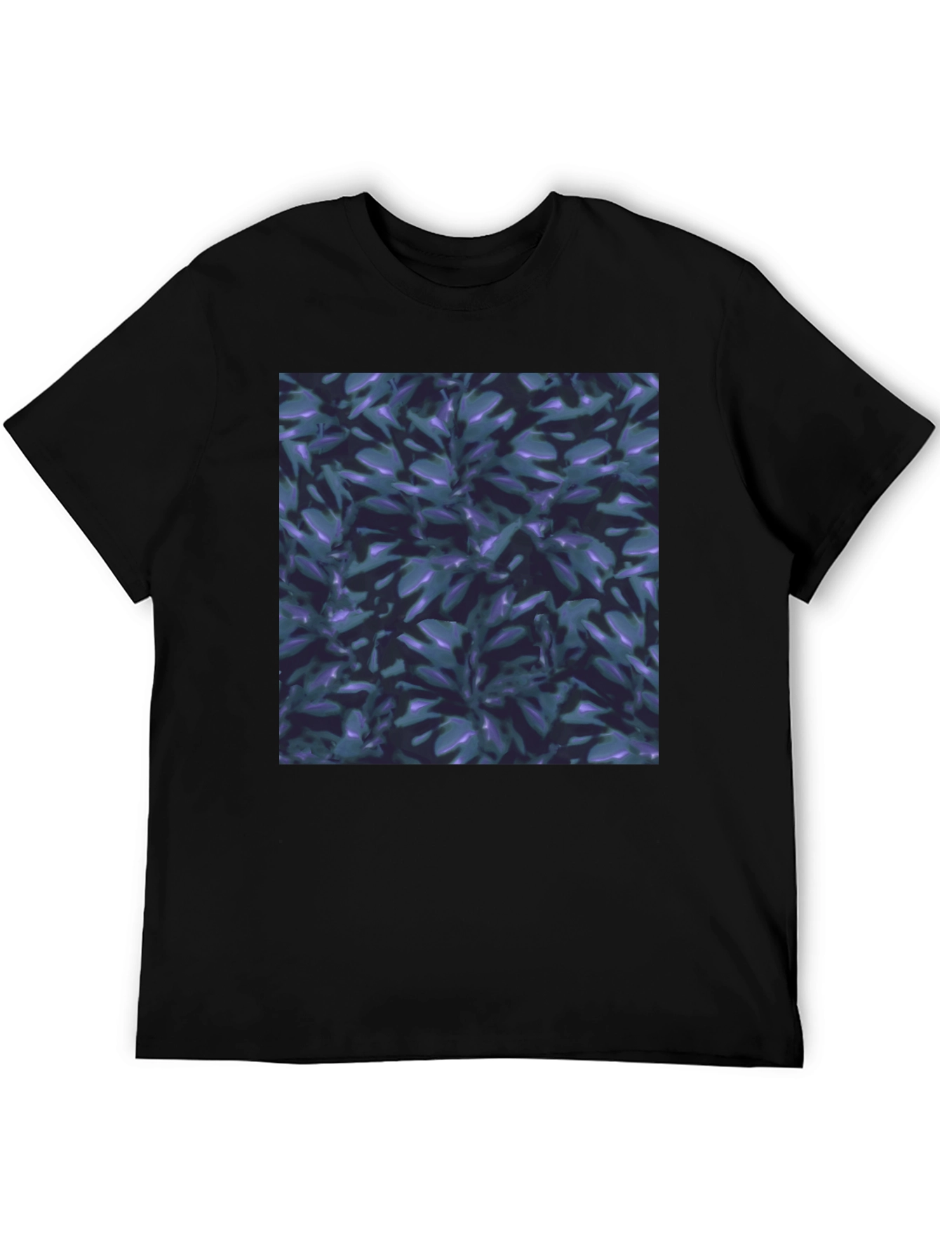 Black T-Shirt with Leaf Pattern Graphic