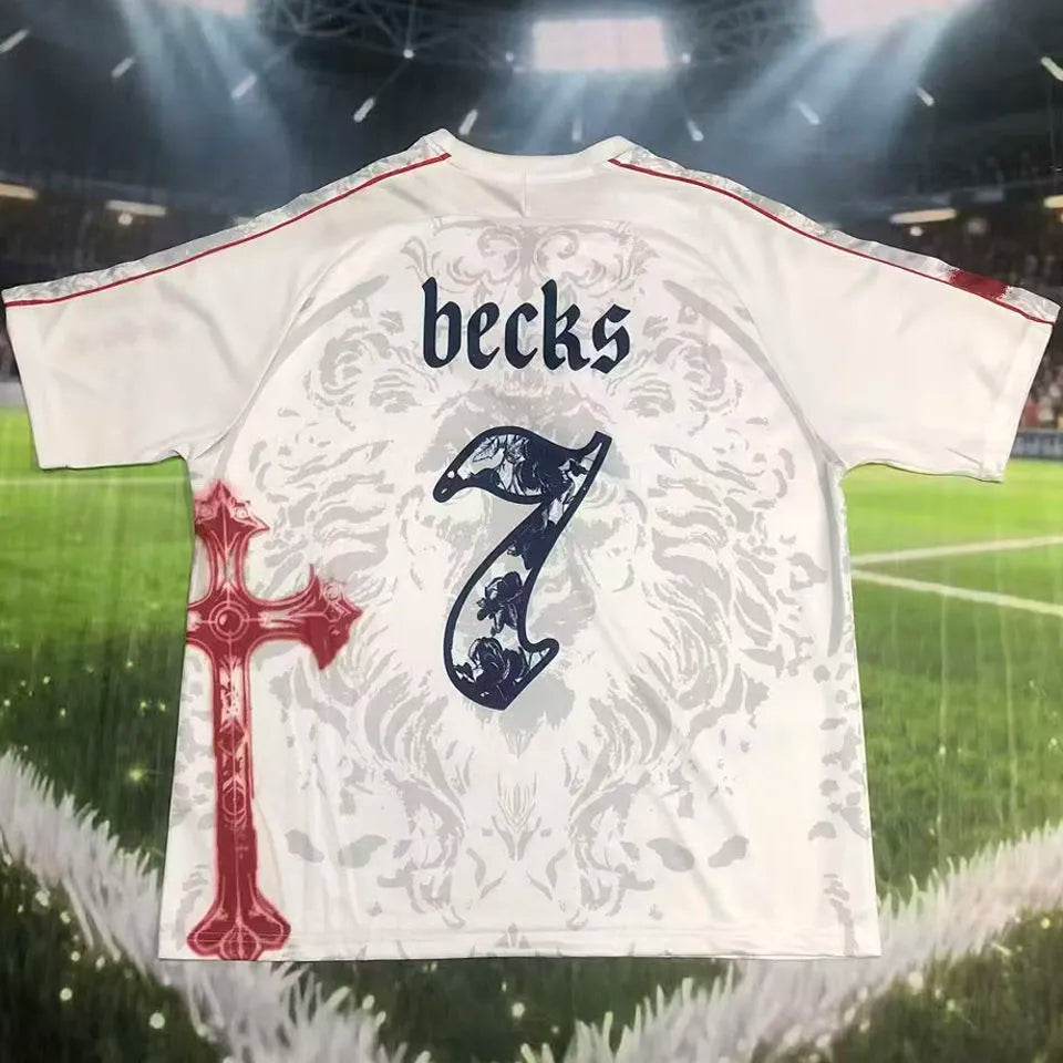 becks #7 England White Special Edition Retro Style Fans Jersey Front
