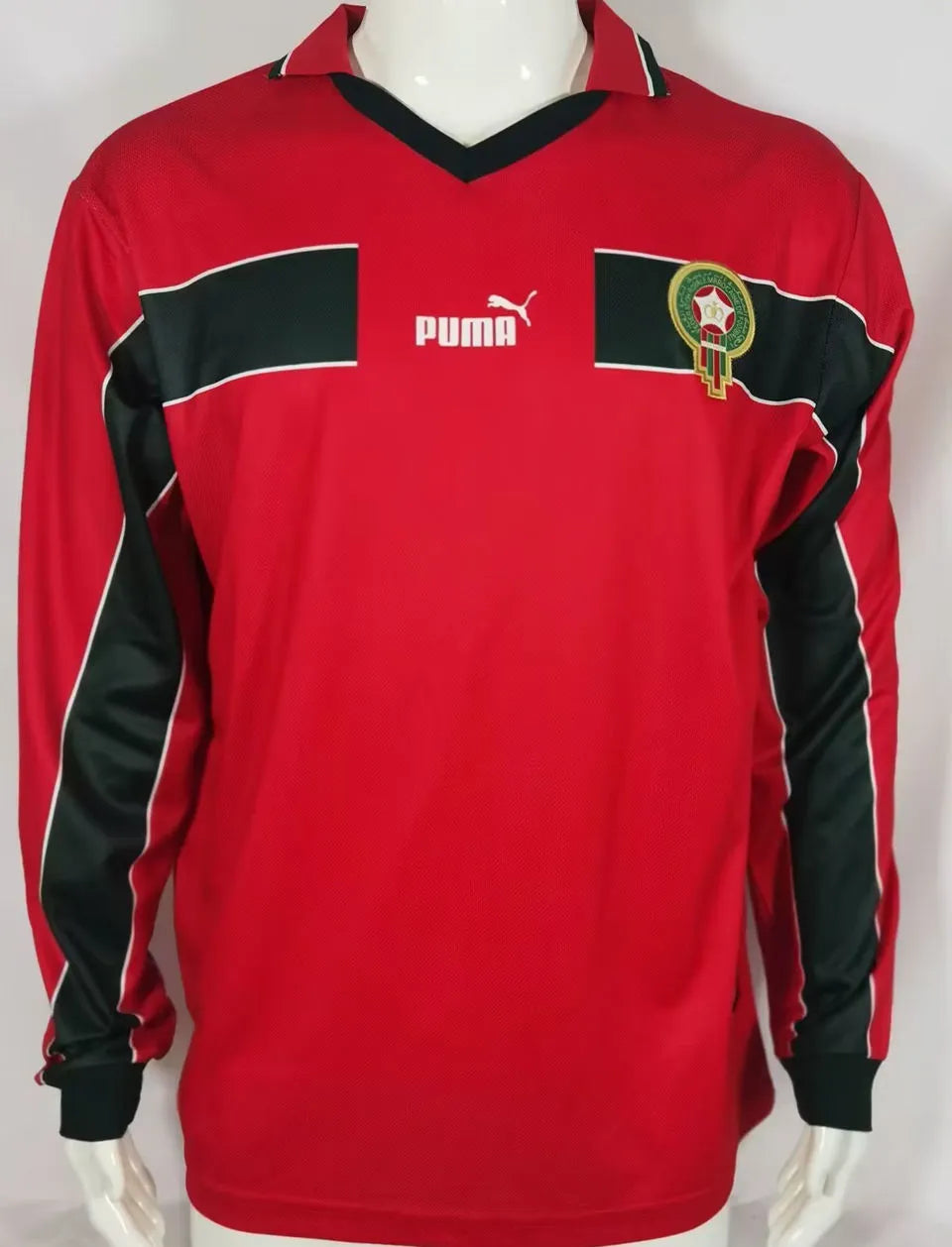 1998 Morocco Red Retro Long Sleeve Soccer Jersey Front