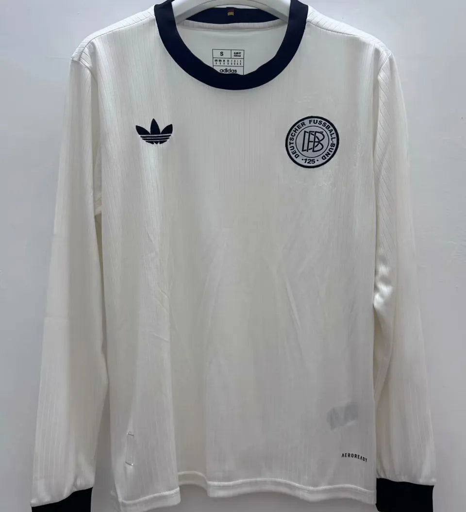 2025 Germany 125Th White Fans Long Sleeve Soccer Jersey Front