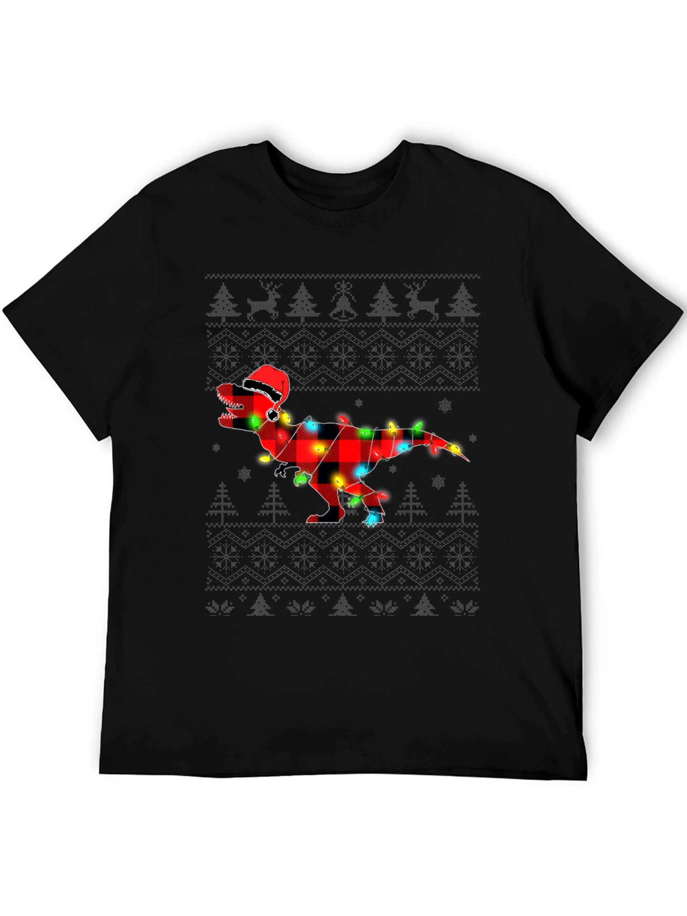 Plaid Dinosaur Christmas T-Shirt