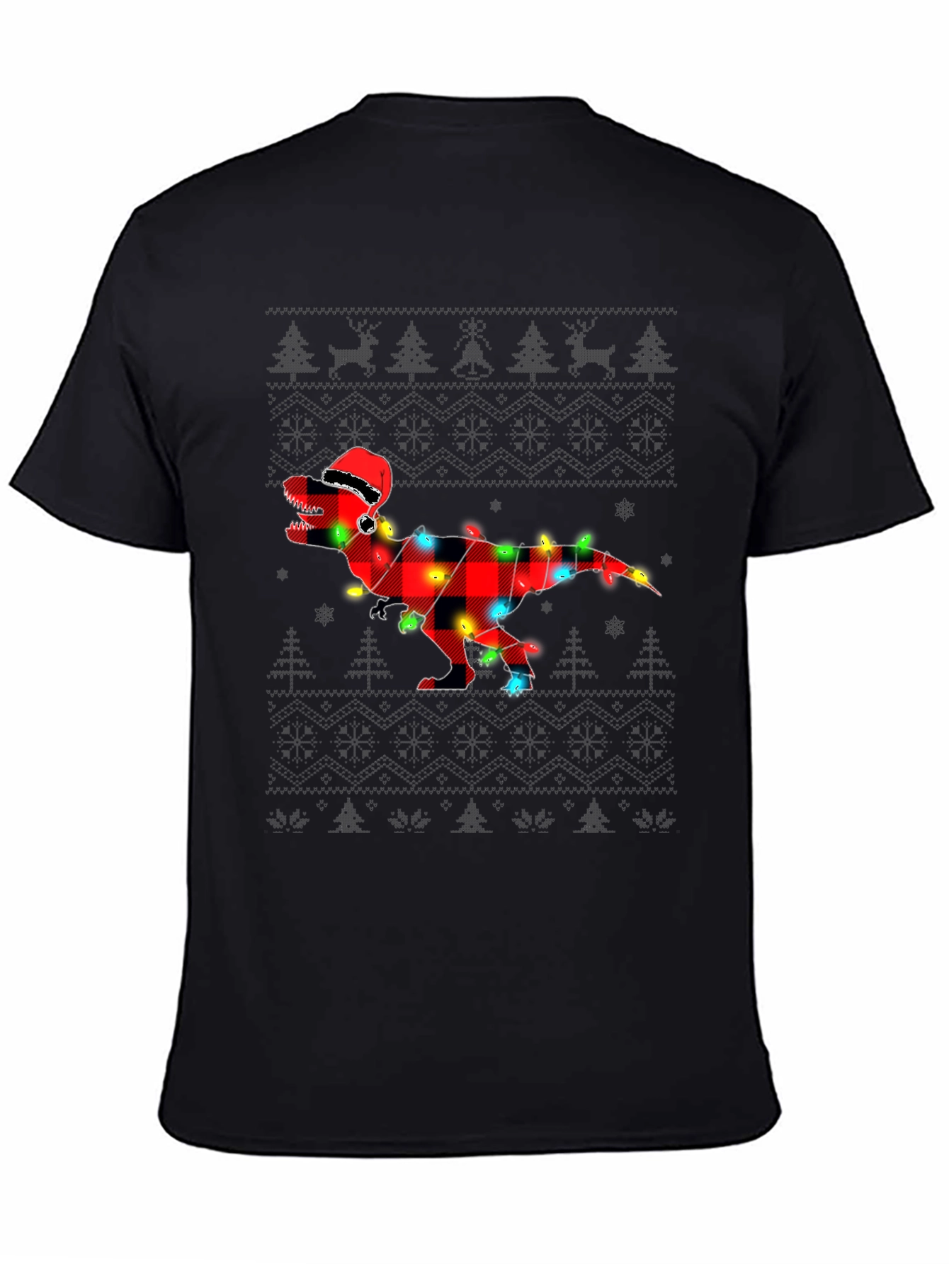 Plaid Dinosaur Christmas T-Shirt