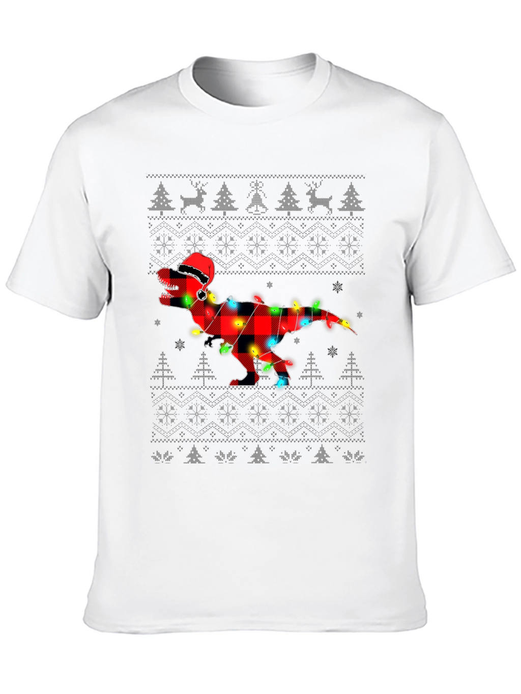 Plaid Dinosaur Christmas T-Shirt