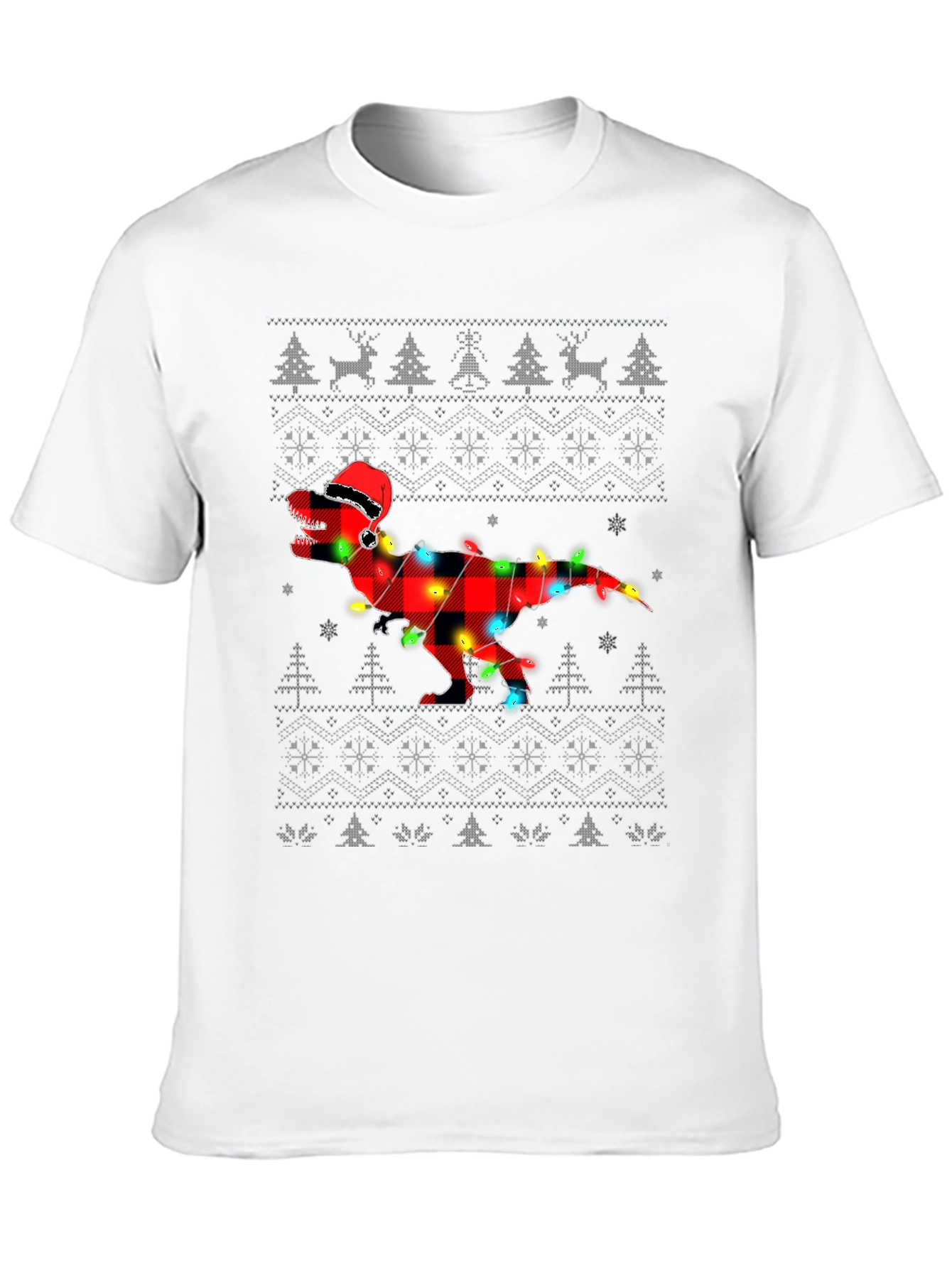Plaid Dinosaur Christmas T-Shirt