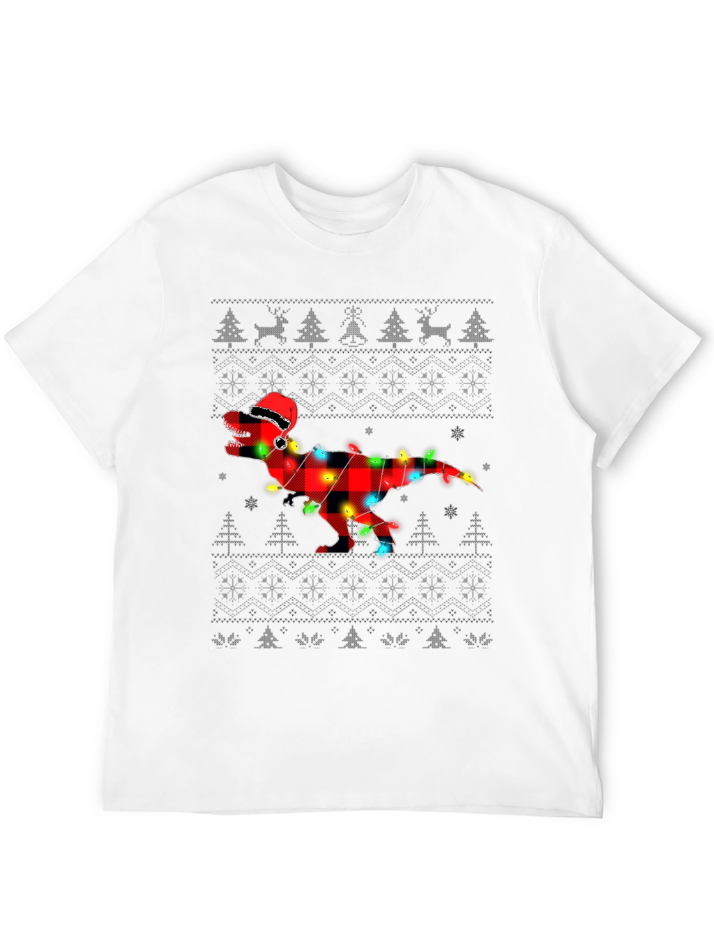 Plaid Dinosaur Christmas T-Shirt