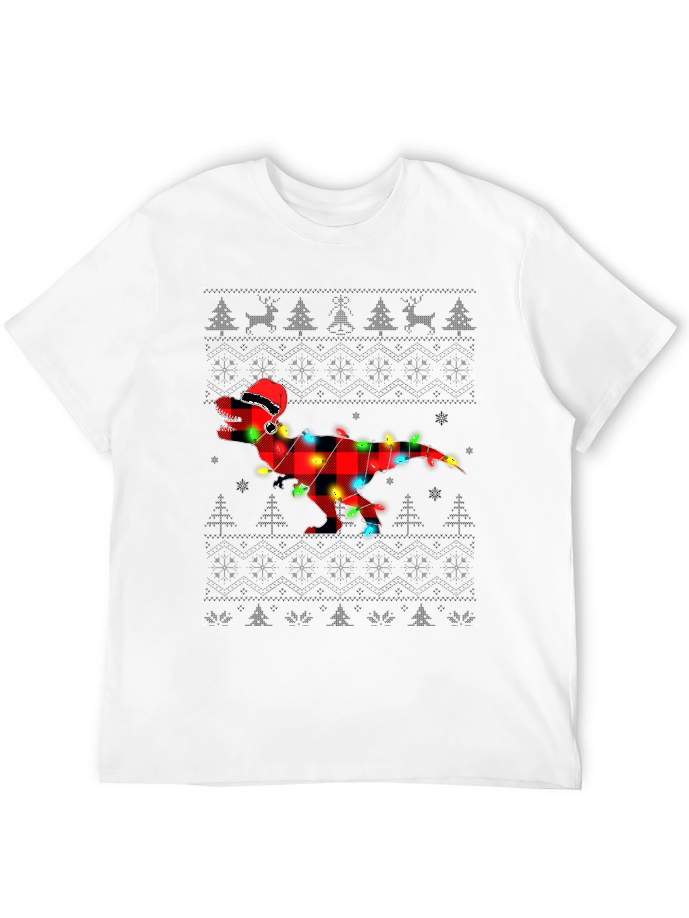 Plaid Dinosaur Christmas T-Shirt