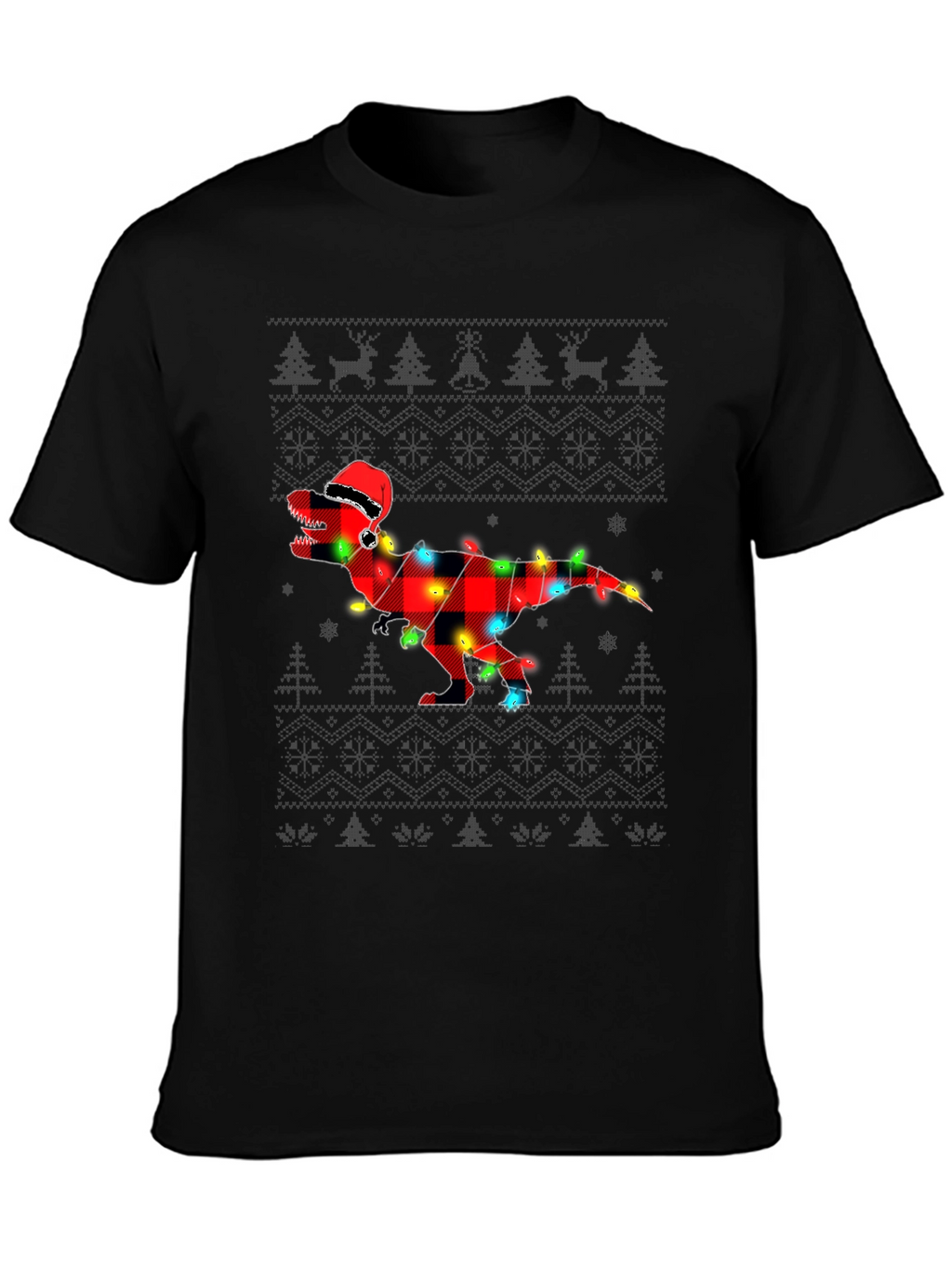 Plaid Dinosaur Christmas T-Shirt