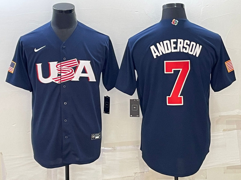 Men's 2023 World Baseball Classic #7 Tim Anderson USA Navy Jerseys