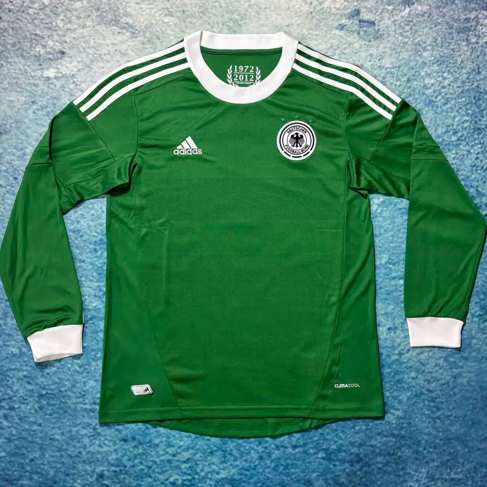 2012 Germany Away Green Retro Long Sleeve Soccer Jersey Front