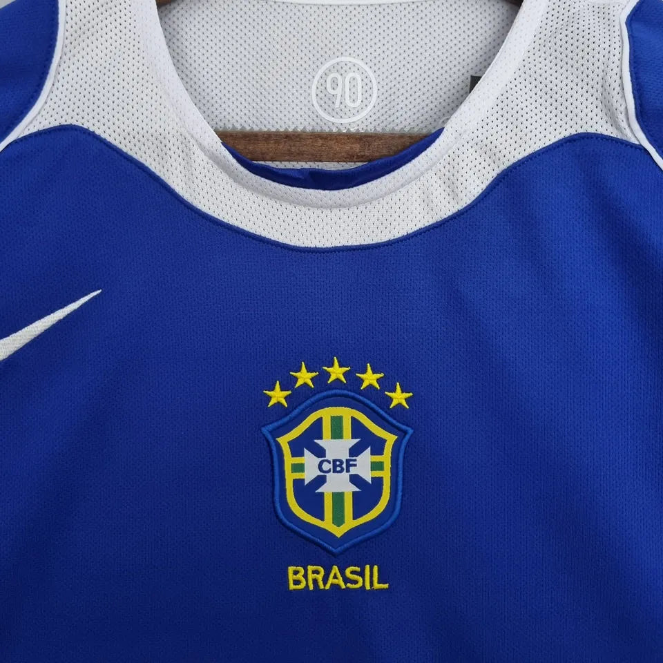2004/06 Brazil Away Blue Retro Soccer Jersey Detail 1