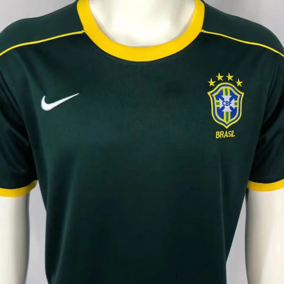 1998 Brazil GK Dark Green Retro Soccer Jersey Detail 3