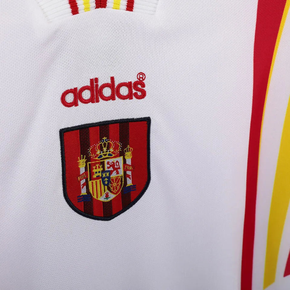 1996 Spain Away White Retro Long Sleeve Soccer Jersey Detail 4