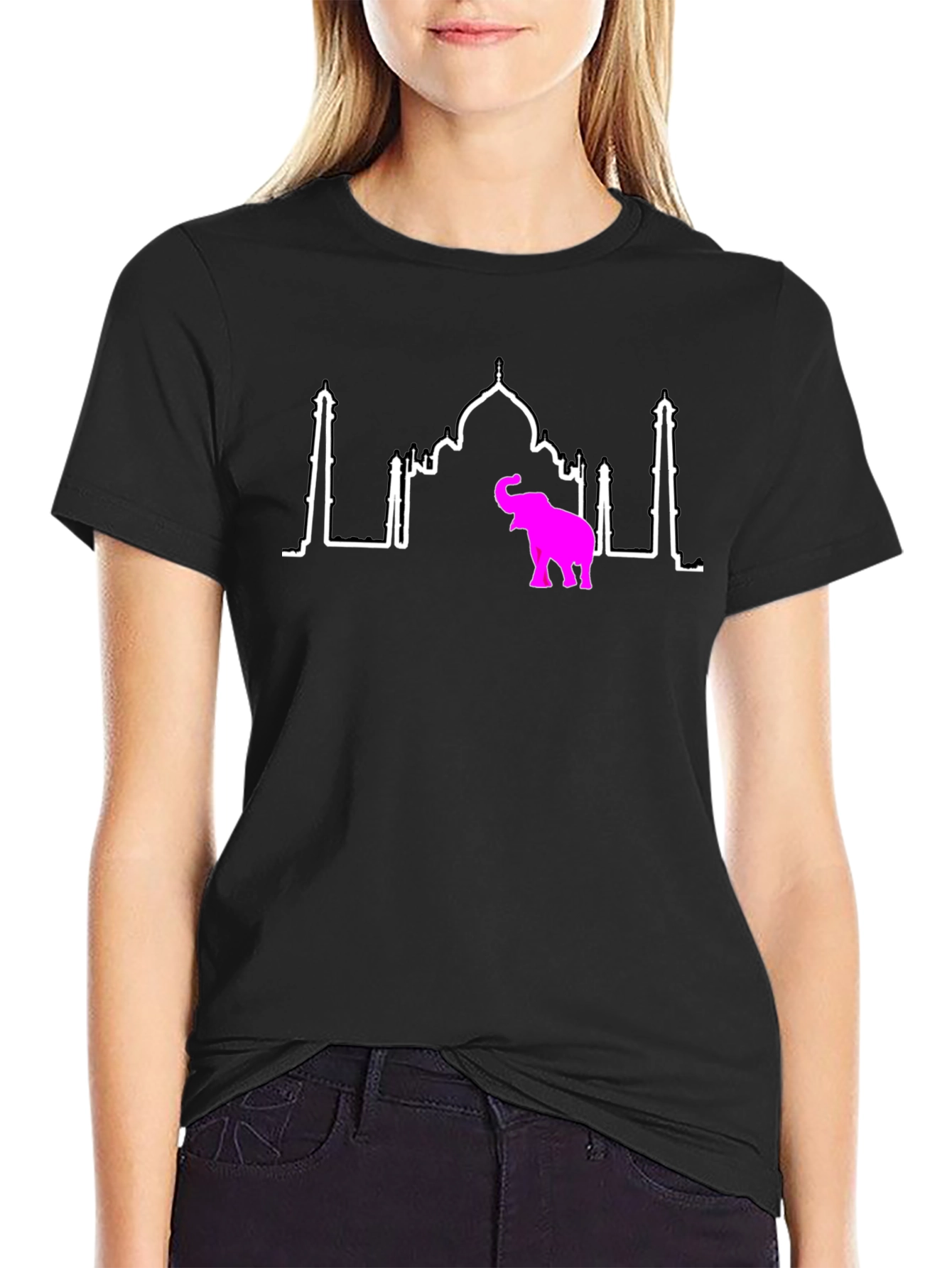 Taj Mahal & Elephant Graphic Tee - Black