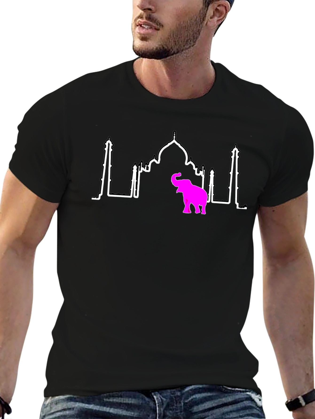 Taj Mahal & Elephant Graphic Tee - Black