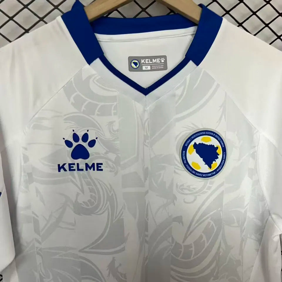 2026/27 Bosnia-Herzegovina Away White Fans Soccer Jersey 波黑 (Have Right Patch 有右臂章 黑底白字） Detail 3