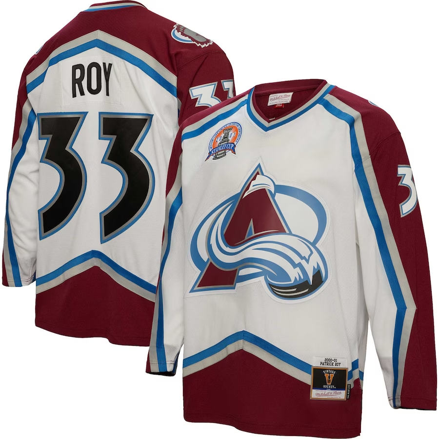 Men's Colorado Avalanche Patrick Roy Mitchell #33 Ness White 2000/01 Blue Line Player Jerseys