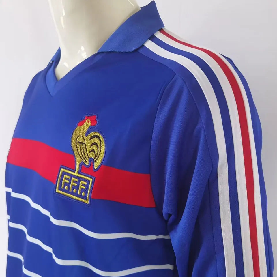 1982/84 France Home Blue Retro Long Sleeve Jersey Detail 2
