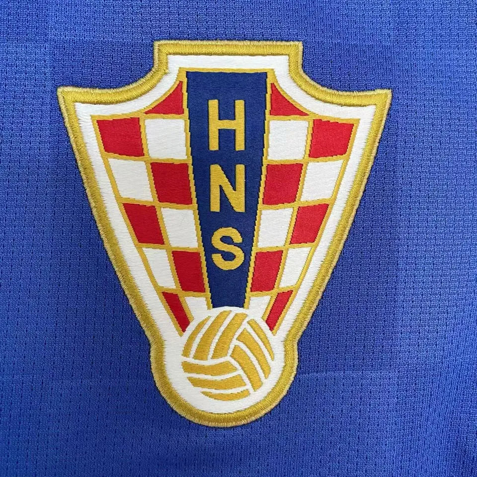 2010 Croatia Away Royal Blue Retro Soccer Jersey Detail 3