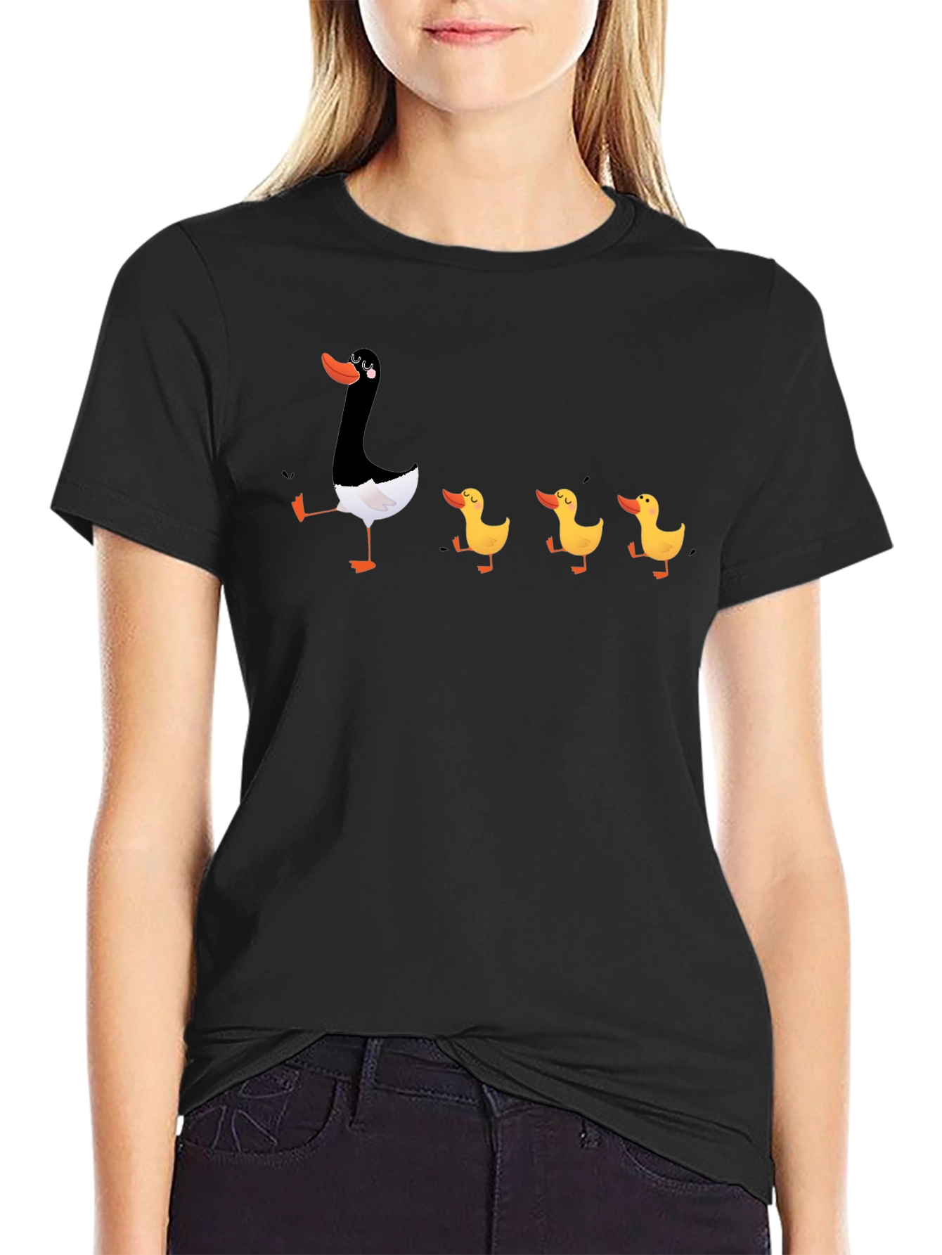 Duck Family Graphic T-Shirt - Quirky Black Tee