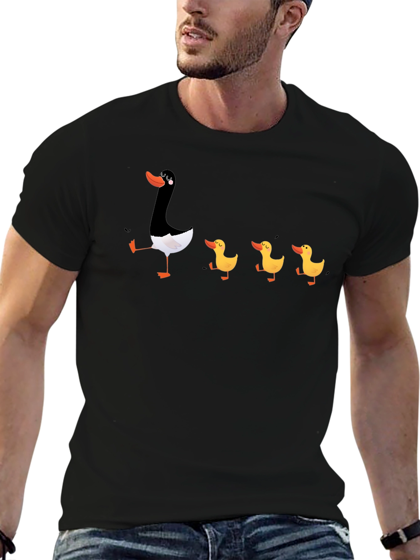 Duck Family Graphic T-Shirt - Quirky Black Tee
