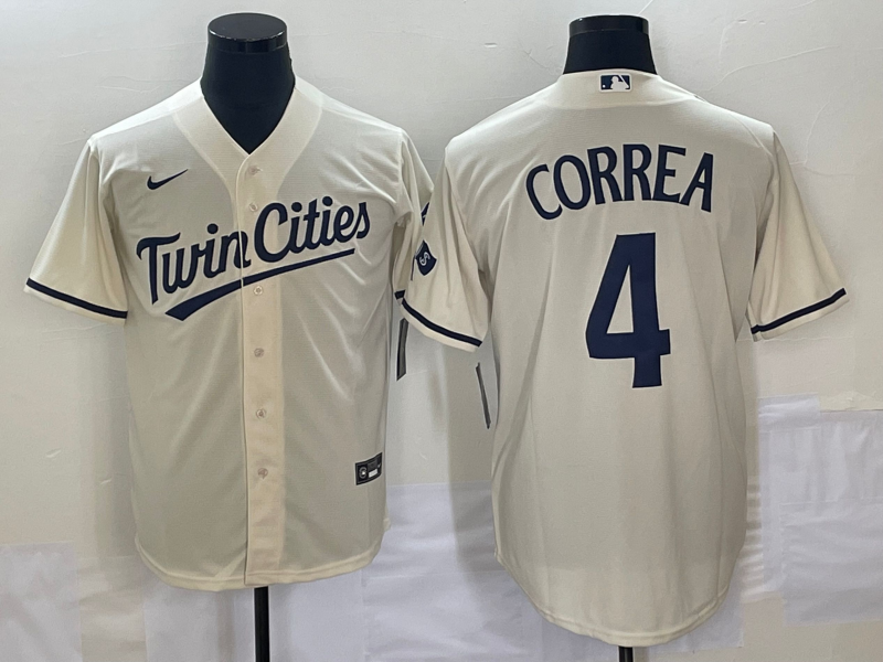 Men's Minnesota Twins Carlos Correa #4 Beige Alternate Replica Player Jerseys