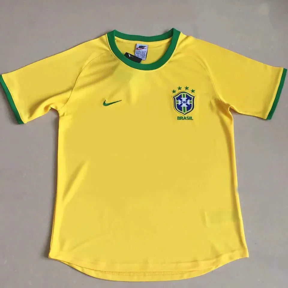 2000 Brazil Home Yellow Retro Soccer Jersey Front